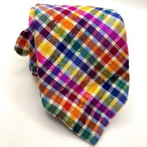 Charles Tyrwhitt Slubby Rainbow Check Pure Silk Hand Made Tie Made In England